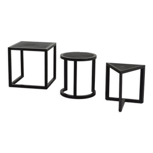 Table gigognes cuir et bois, de