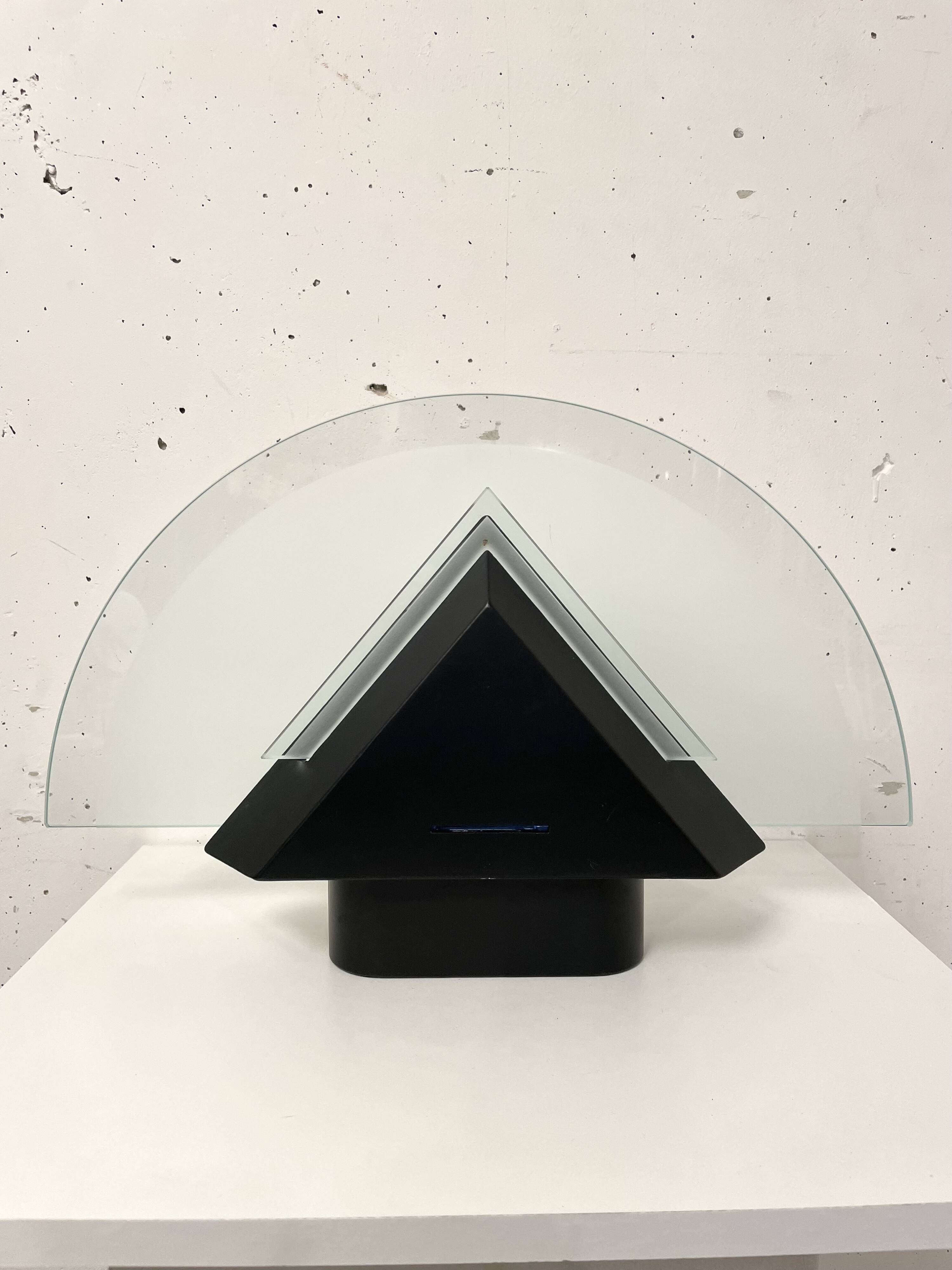 Postmodern geometric glass and metal lamp, large model, 1980