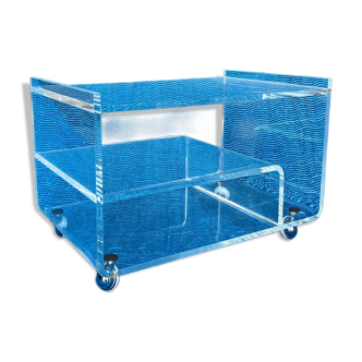 Translucent plexiglass storage drawer/cabinet on wheels.
