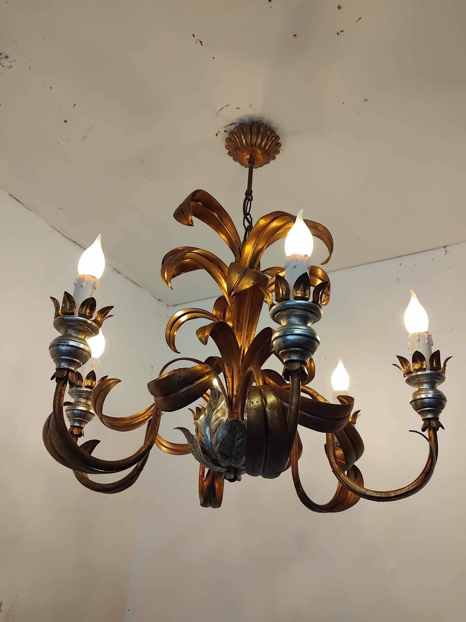 Large Holywood Regency chandelier with 6 light arms from the 60s/70s