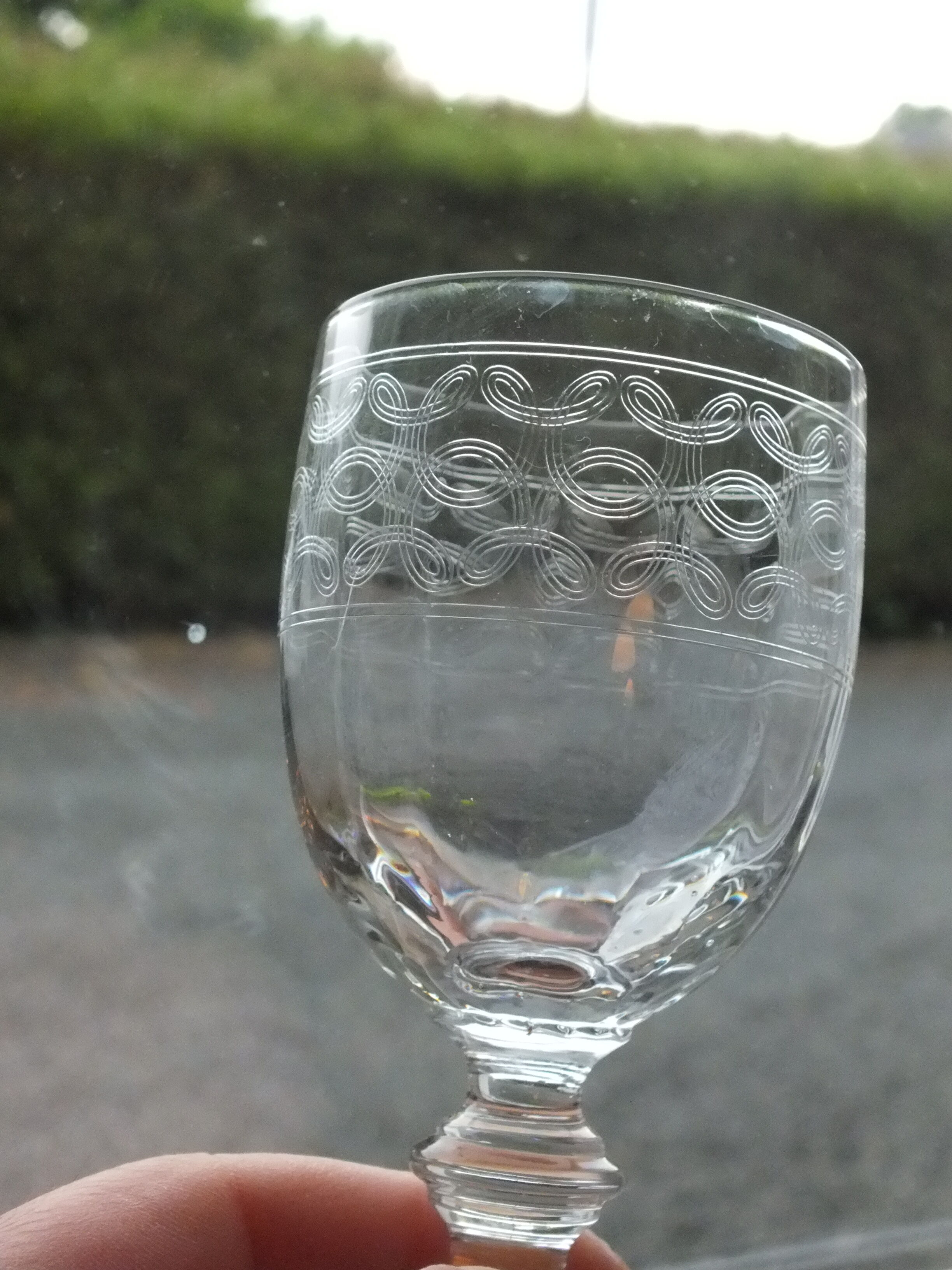 9 antique glasses in port or alcohol decorated with arabesques