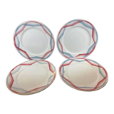 4 flat plates art deco pink and blue Badonviller Liliane