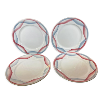 4 flat plates art deco pink and blue Badonviller Liliane