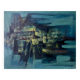 Blue abstract painting, MACKOWIAK ERWIN, Belgian painter, oil on panel, 1960
