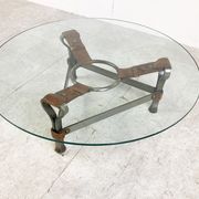 Mid century iron and leather coffee table, 1950s