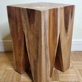 Brutalist stool in solid teak
