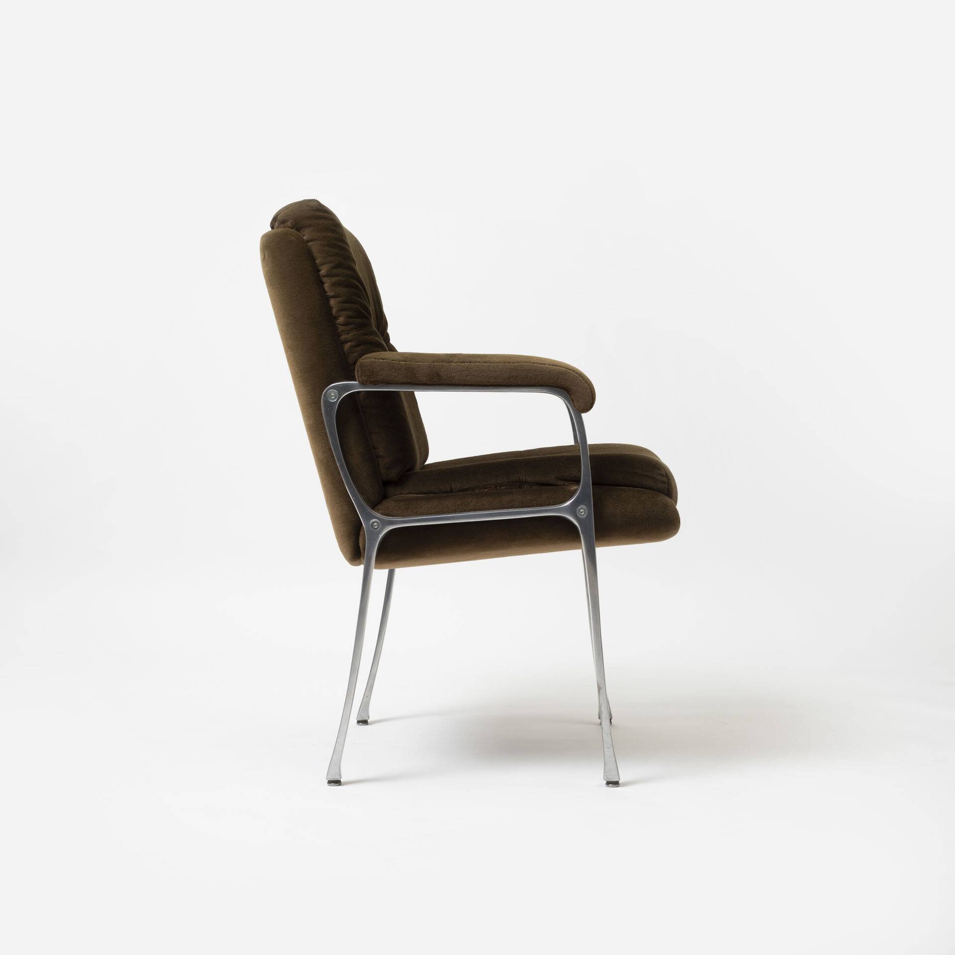 Aluminum and brown teddy fabric armchair, Germany, 1970s