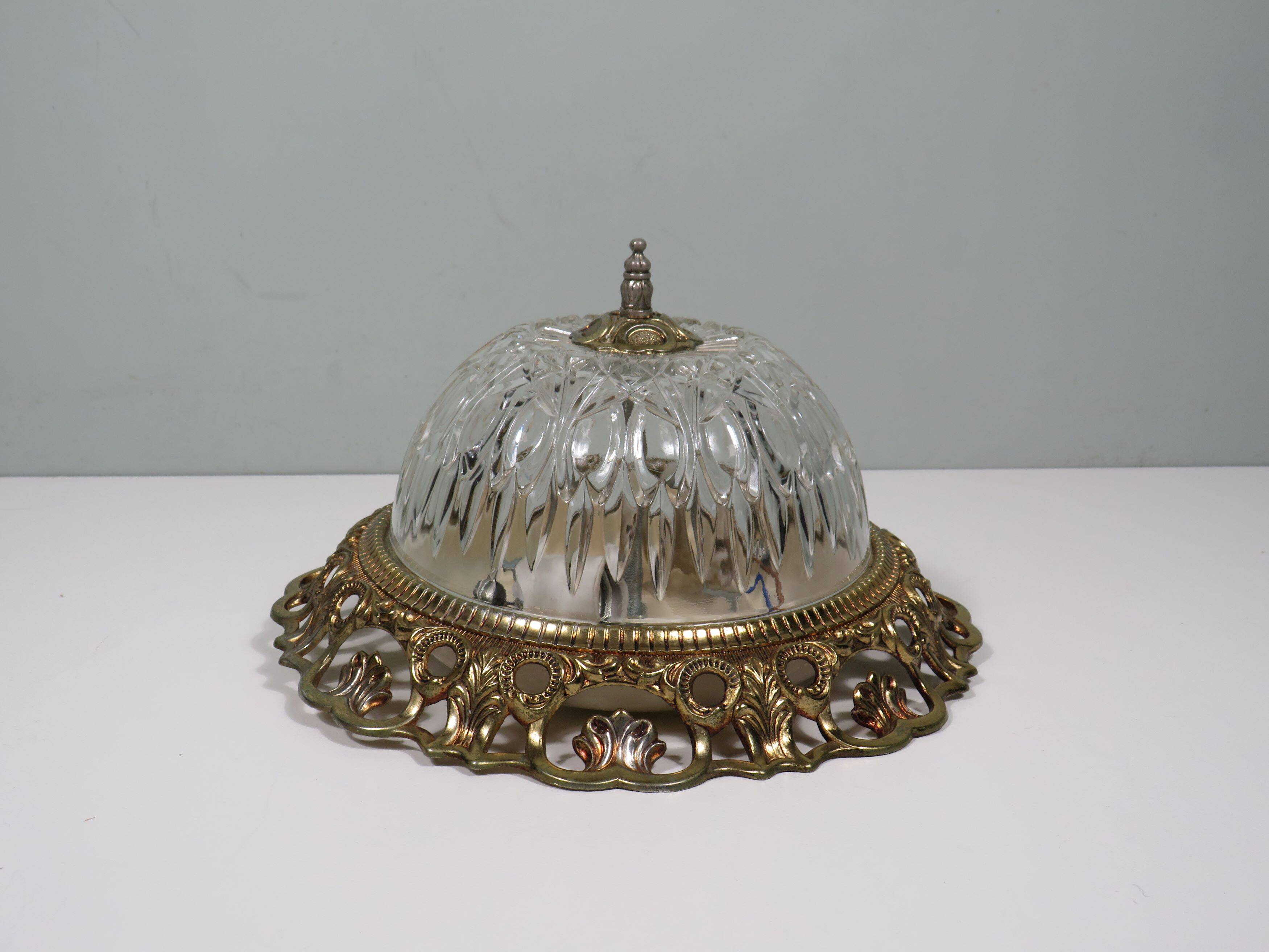 Vintage ceiling light, round, cut glass