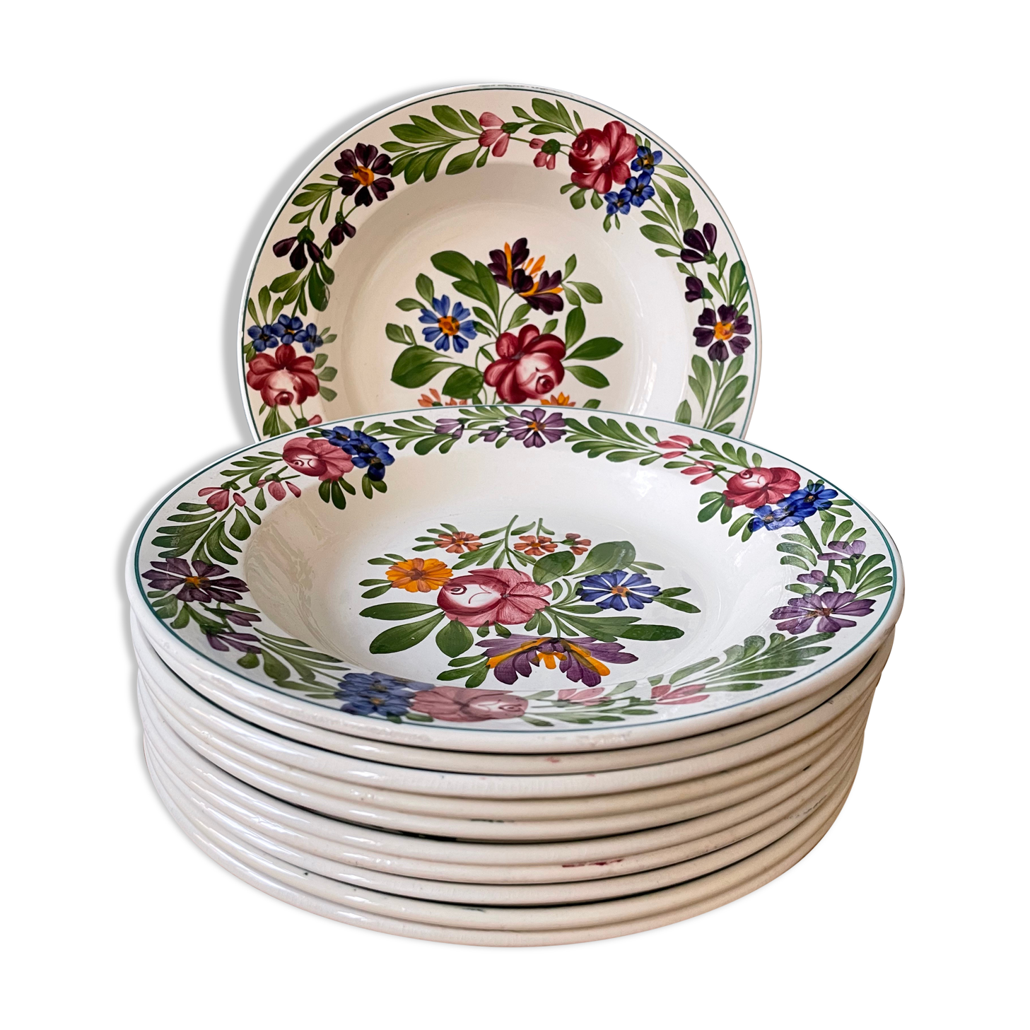 Set of 11 hollow plates in Sarreguemines earthenware, Rusticana model