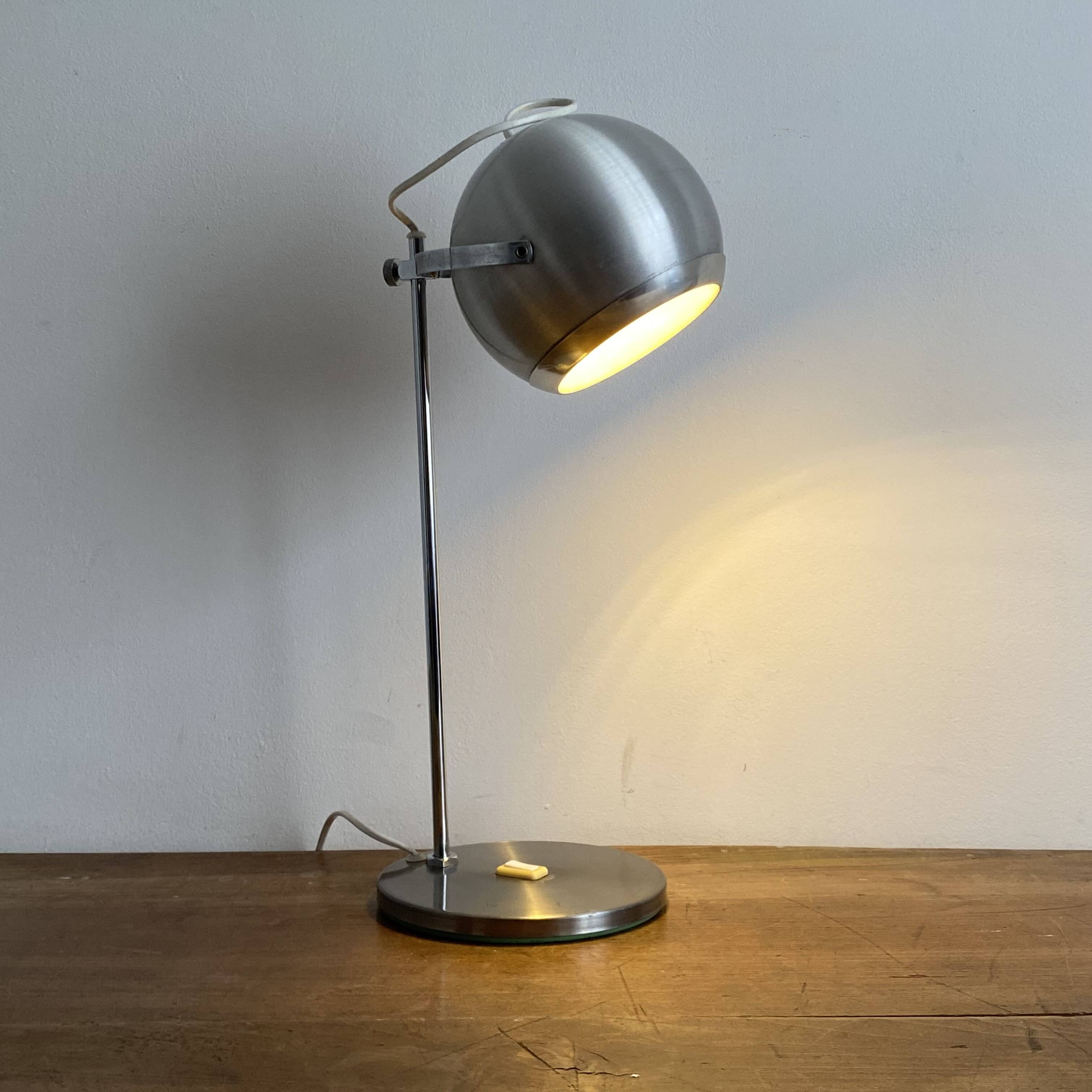 Eye ball lamp. 1970. Brushed stainless steel.