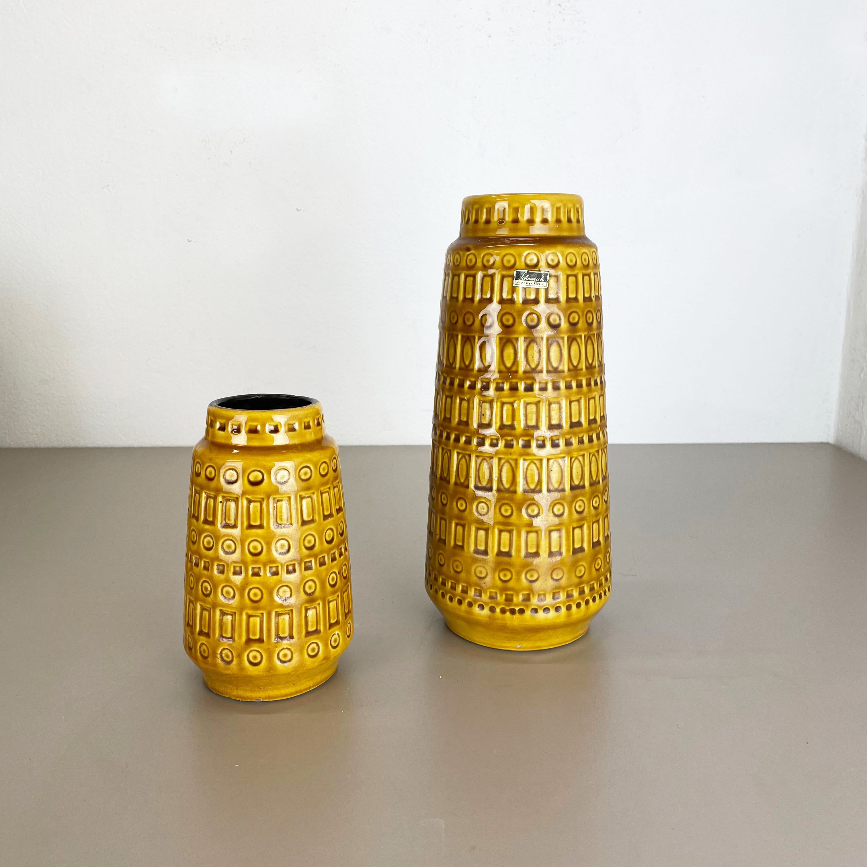 Set of two pottery fat lava vases "ochre" by scheurich, germany, 1970s