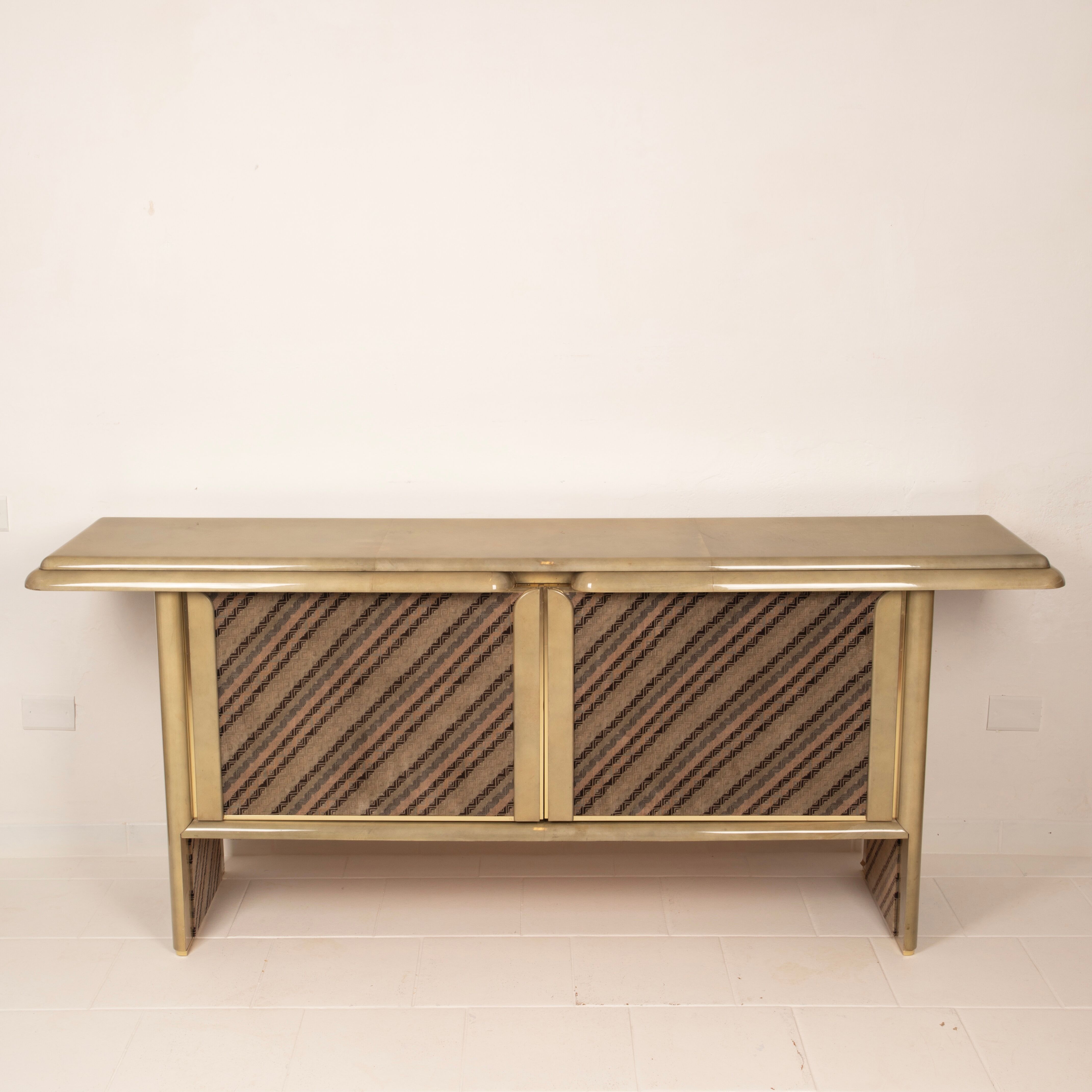 Sideboard in parchment and Missoni fabric by Angelo Mazzola for Salpol, 1980