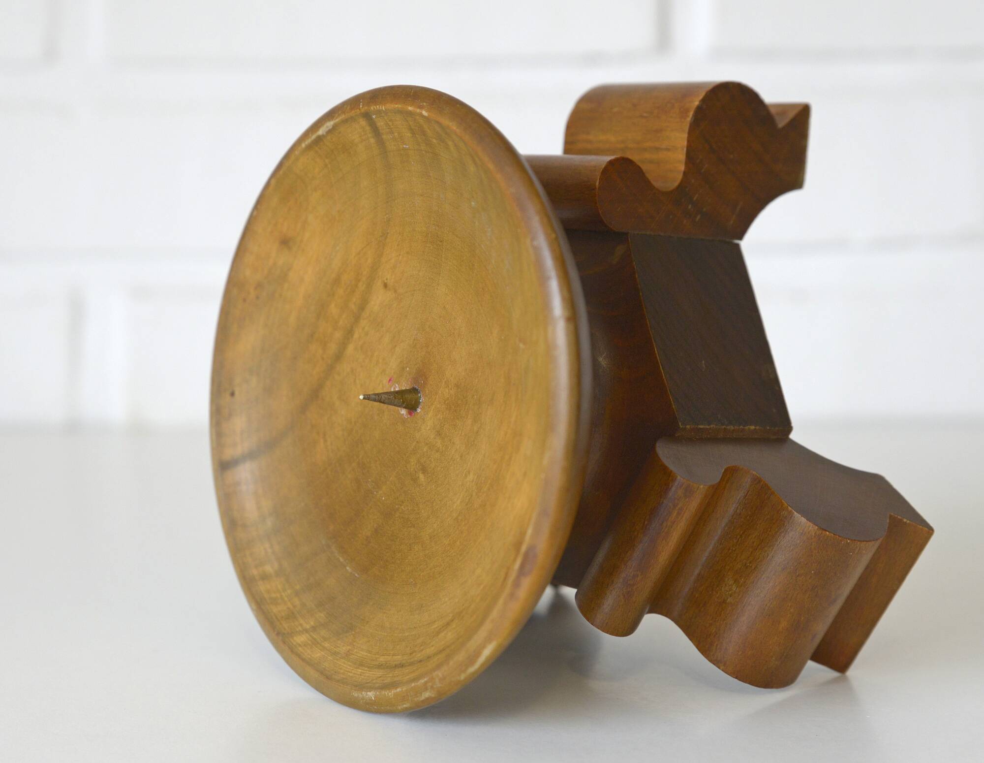 Large antique candle holder Art Deco handmade wood candle stick holder