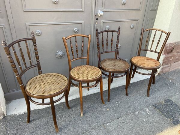 Lot de 4 chaises bistrot café bois courbé dépareillées