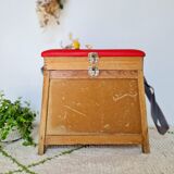 Fisherman stool old wood and imitation leather