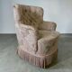 Fauteuil vintage rose clair à fleurs / fauteuil une place avec franges
