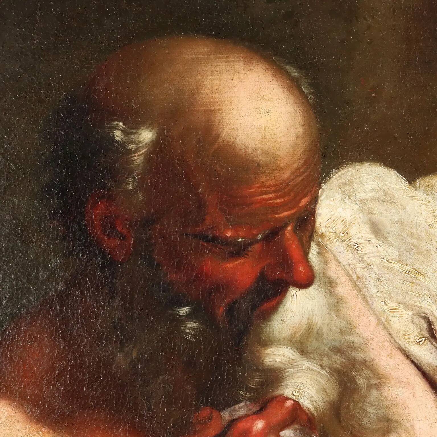 Ancient painting of Saint Jerome, oil on canvas, Italy 17th century.