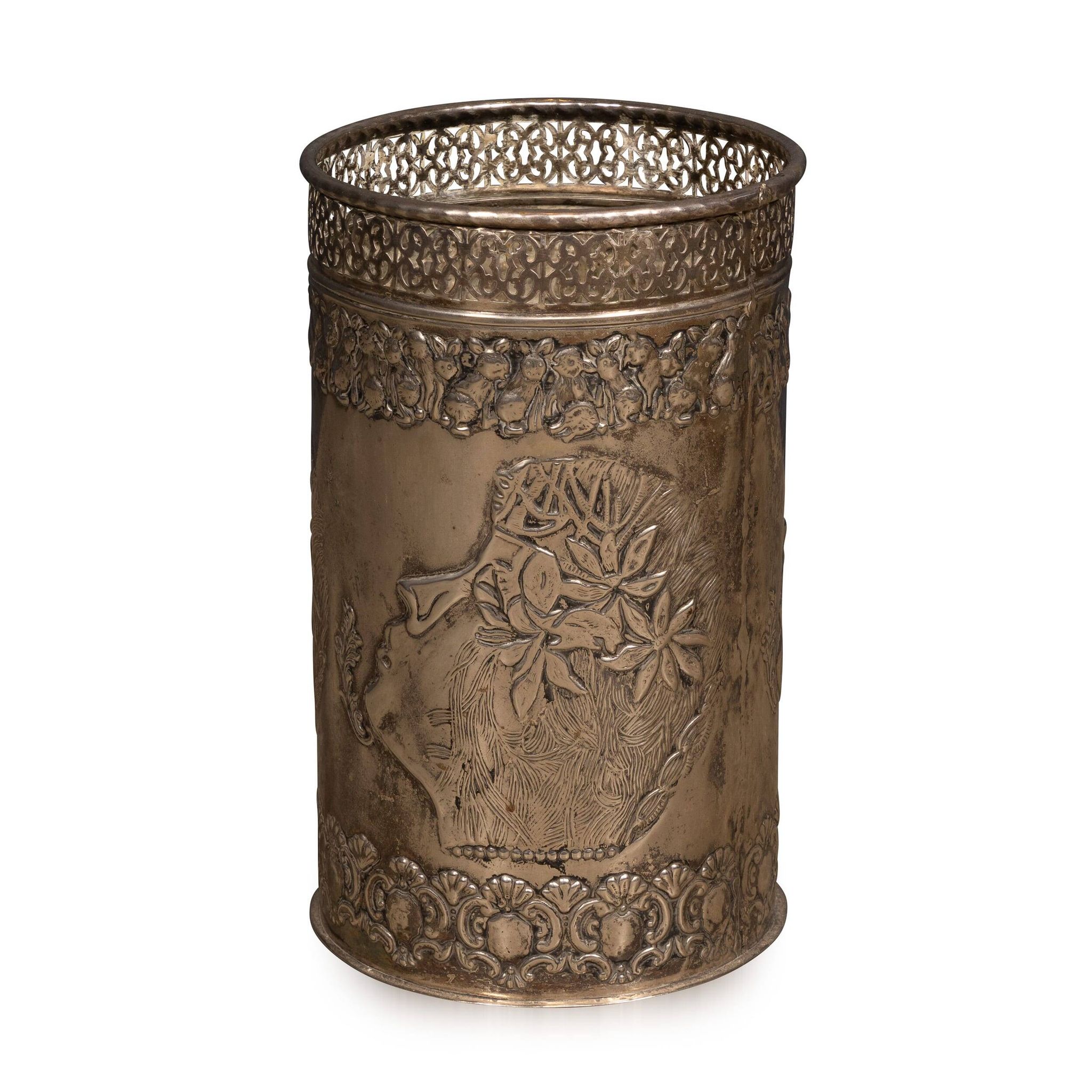 Antique Art Deco Silver Plated Waste Paper Bin c.1920