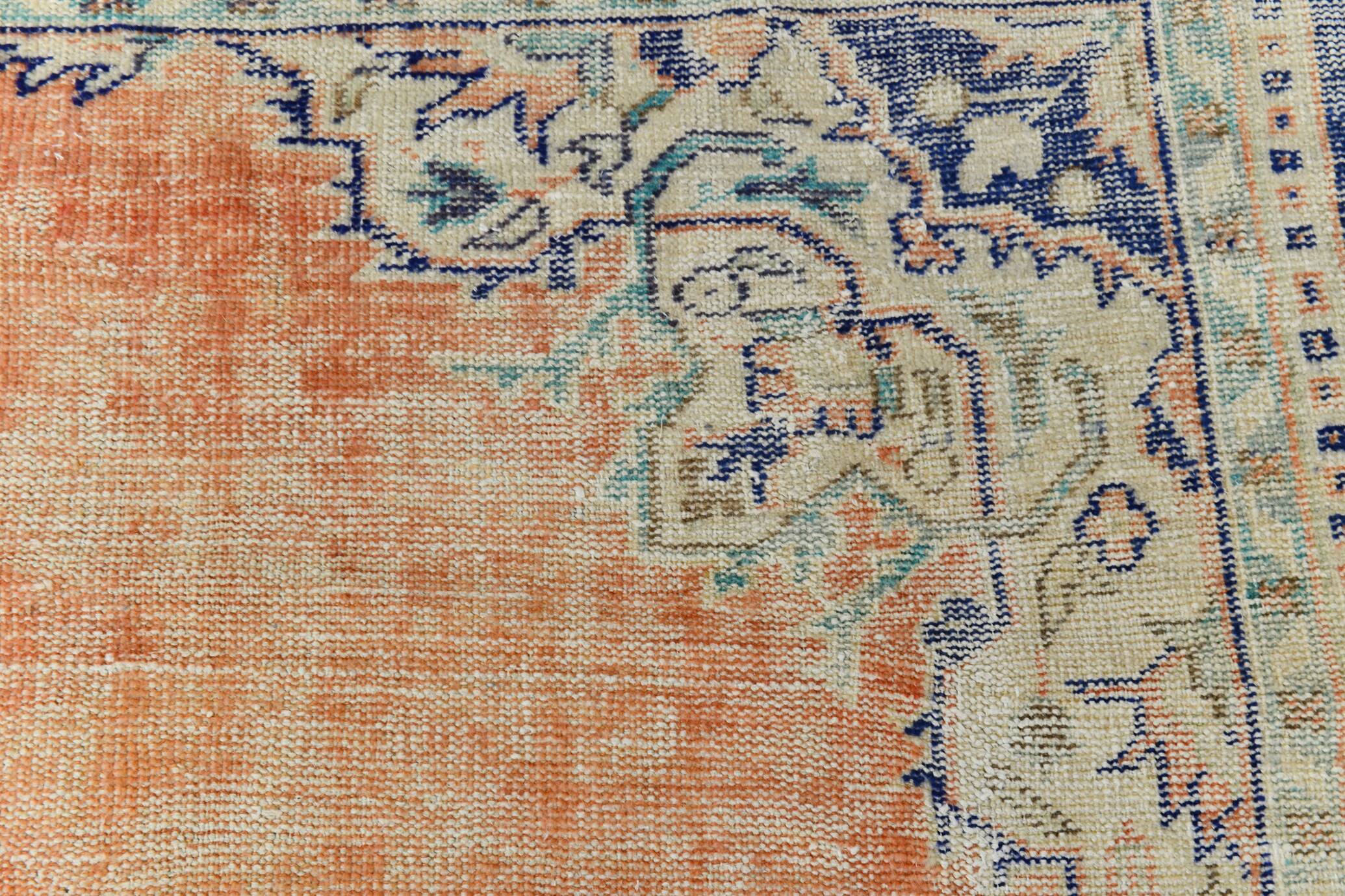 Blue Orange 250x350 cm Carpet, Vintage Large Rug, Turkish Antique Rug.