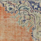 Tapis Bleu Orange 250x350 cm, Grand Tapis Vintage, Tapis Antique Turc.