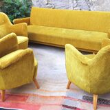 Convertible sofa in golden yellow velvet
