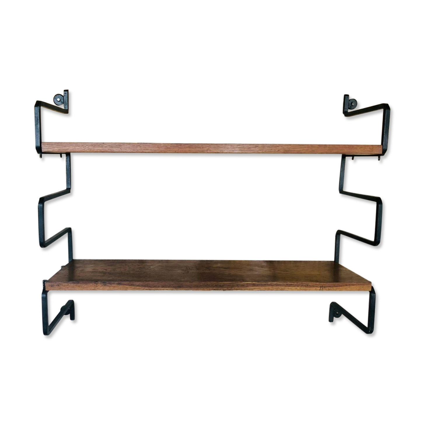 Vintage metal and wood wall shelf, Scandinavian circa 60