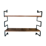 Vintage metal and wood wall shelf, Scandinavian circa 60