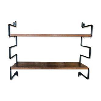 Vintage metal and wood wall shelf, Scandinavian circa 60