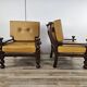 1980s leather and solid wood armchairs