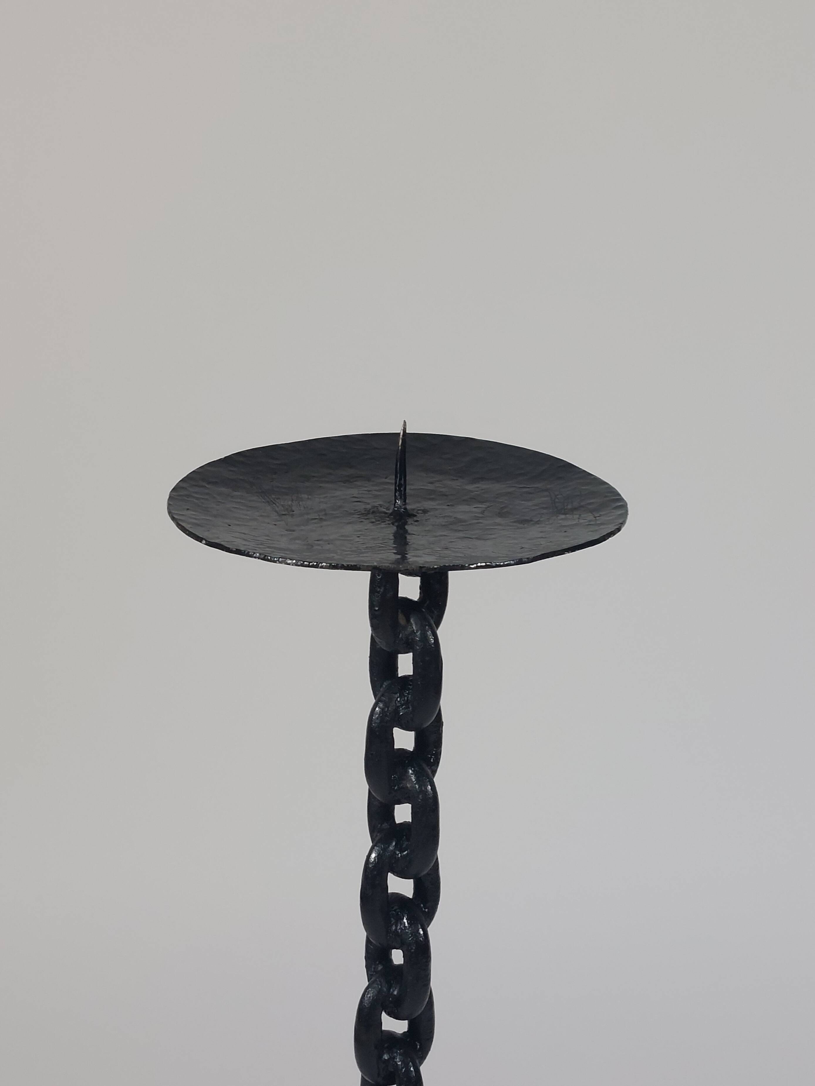Vintage black brutalist chain floor candlestick