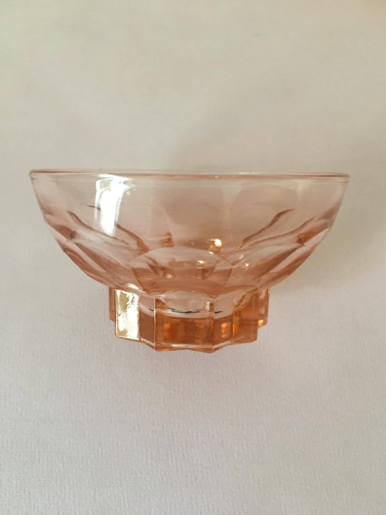 6 vintage pink molded glass cups