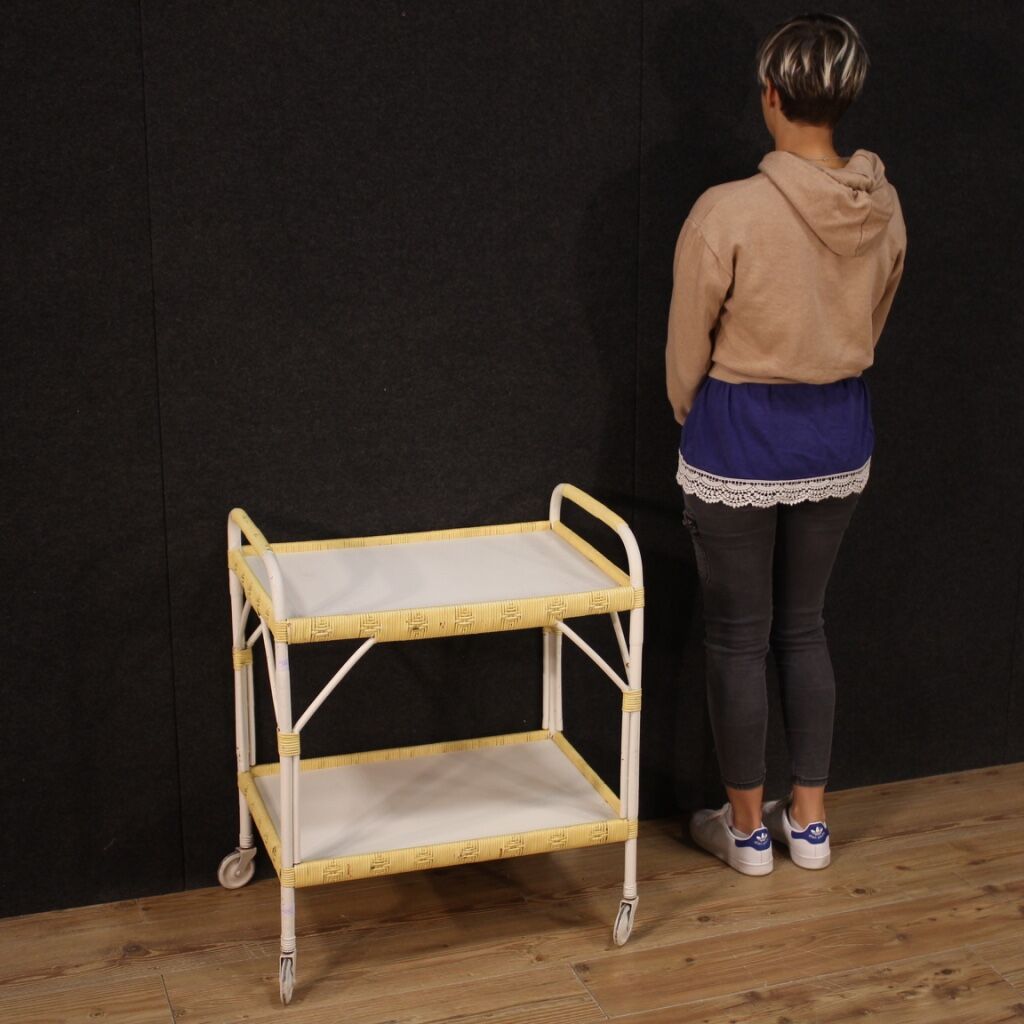 Italian service cart in wood and wicker