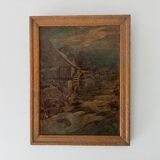 Old small format oil painting on board 19th century
