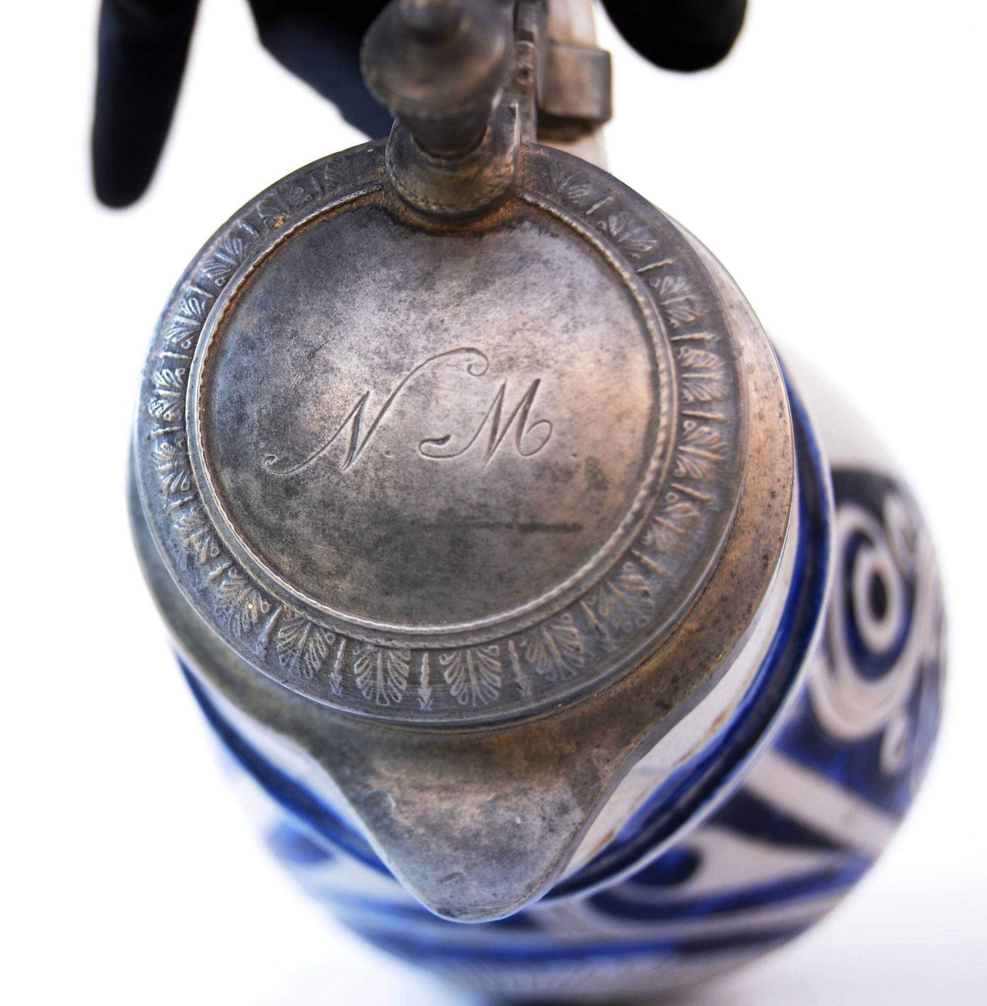 Pichet allemand émaillé Westerwald Biedermeir du XIXe siècle 2,5 L