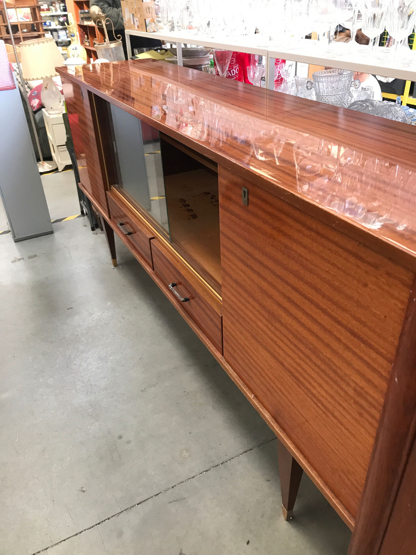 Vintage 1960s enfilade in varnished cherry wood.