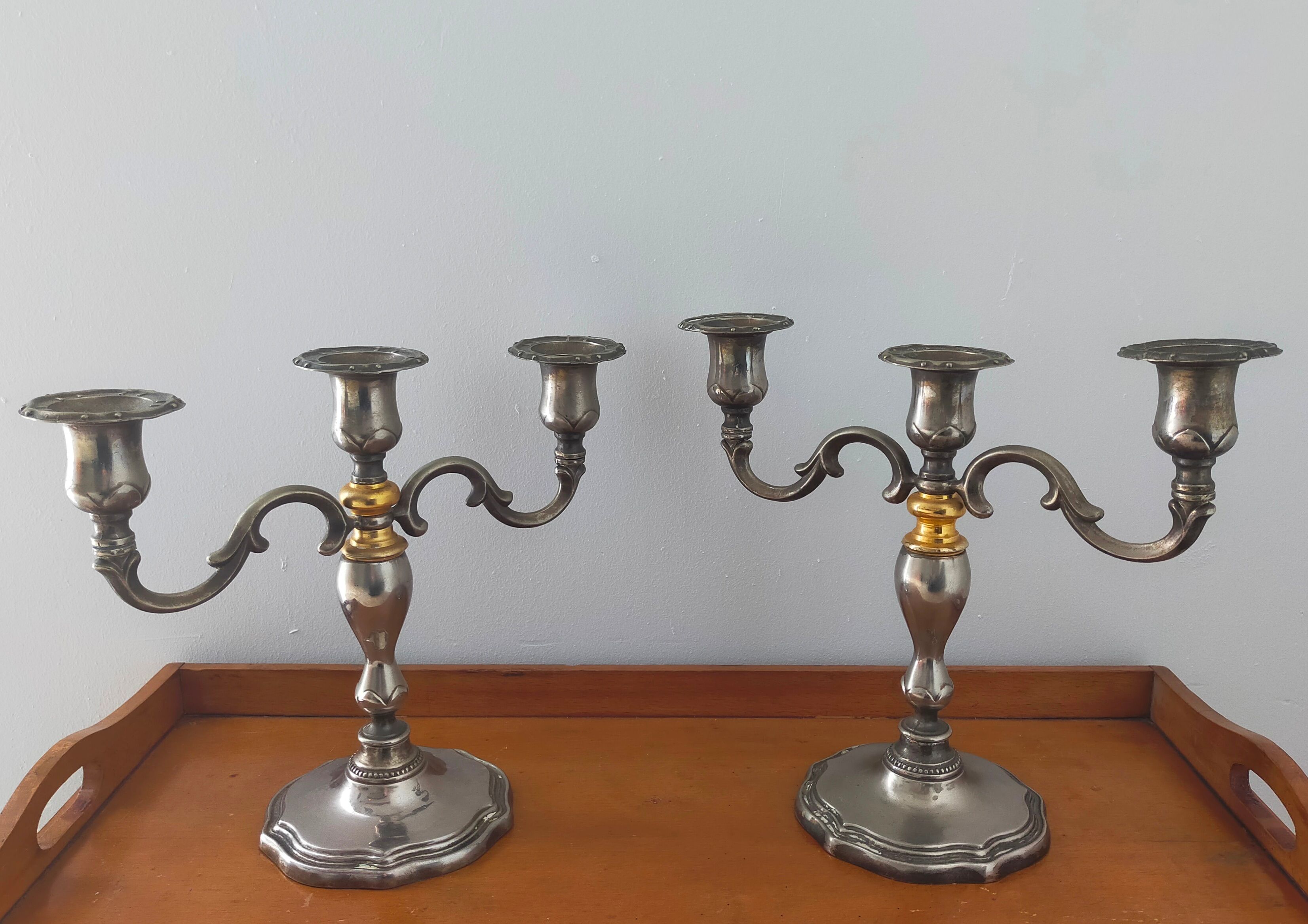Pair of silver metal candlesticks
