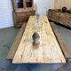 Pine guinguette table with trestles and oak bench