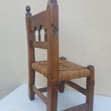 Chaise au cordage ancien espagnole brutaliste ancienne XVIIième ou XVIIIième