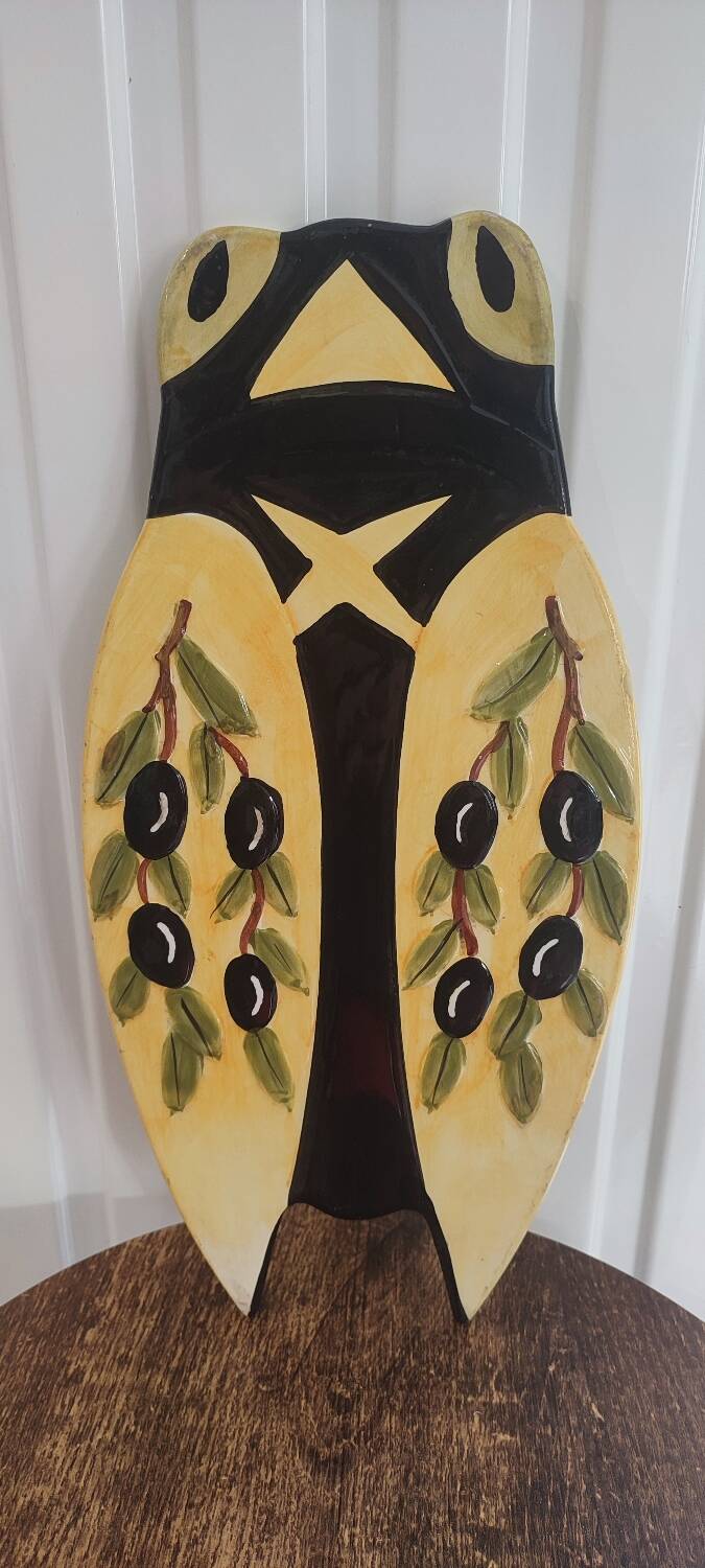 Ceramic cicada dish signed NEM