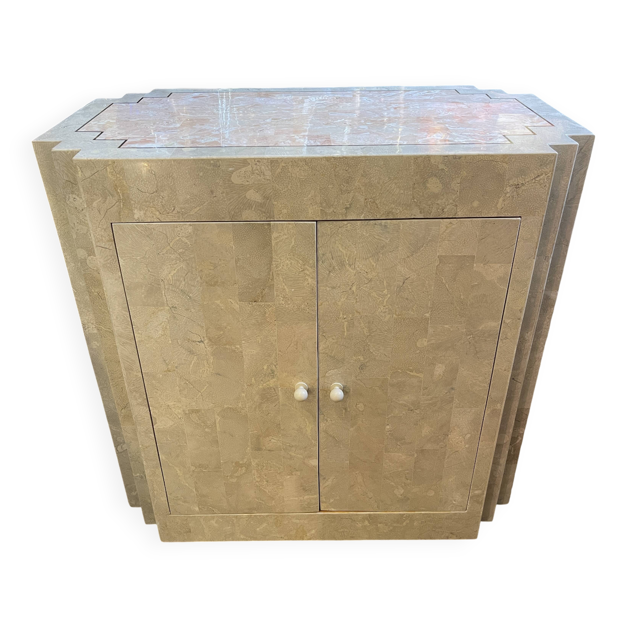 Double-sided dresser Design, travertine & brass threads, ca 1960