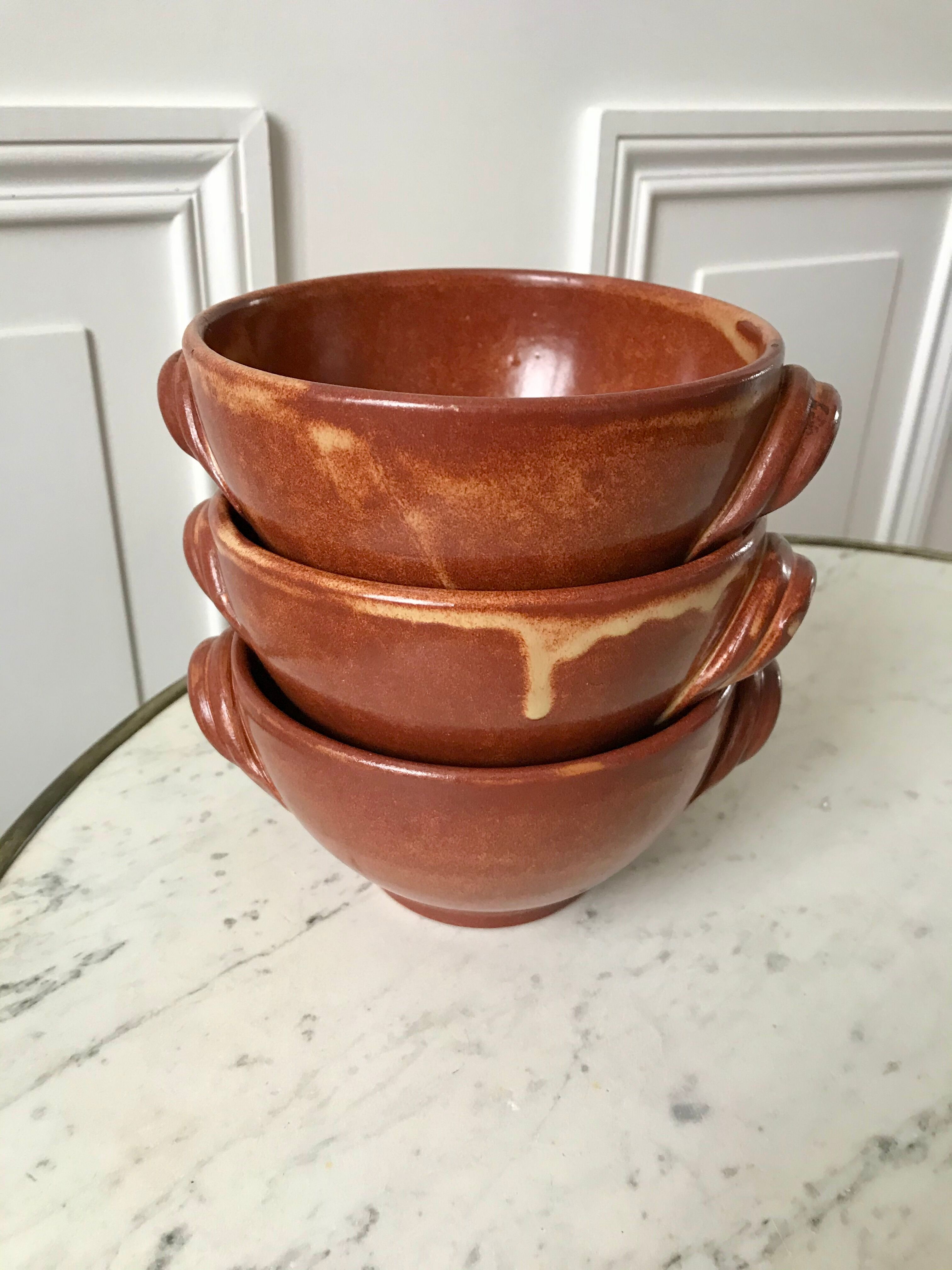 Trio of vallauris stoneware bowls 70s