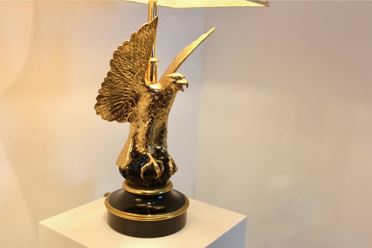Pair of large Belgian brass carved eagle table lamps