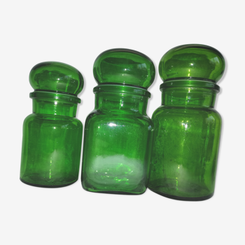 Trio of green jars