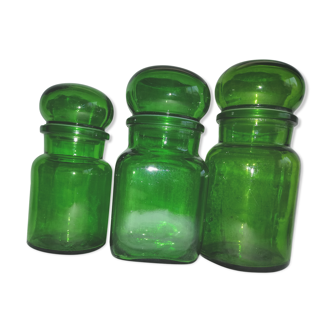 Trio of green jars