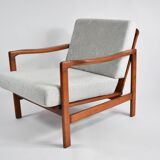 Scandinavian restored armchair Baczyk, 1960s,light grey fabric