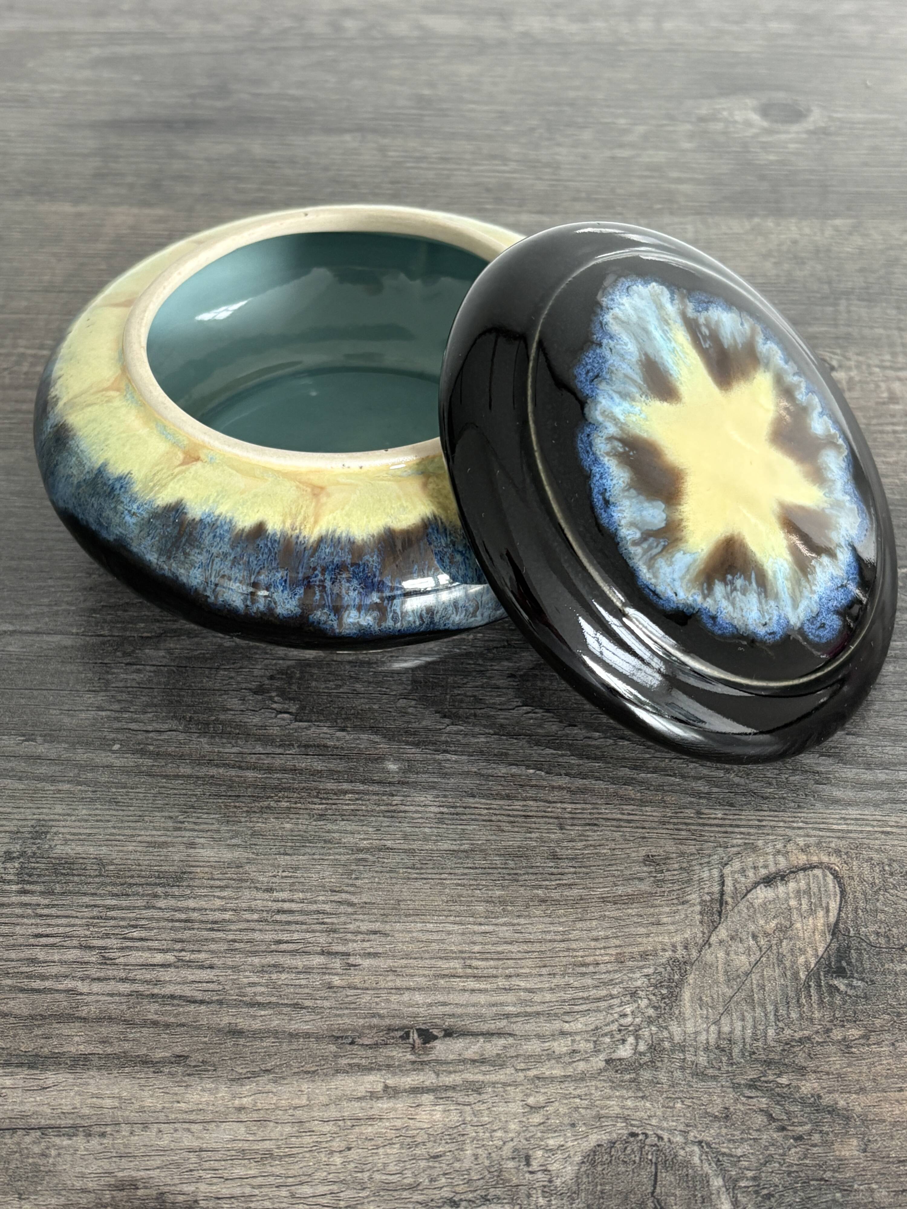 Antique enamelled ceramic box signed alpho