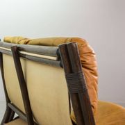 Brutalist Bentwood Love Seat Bamboo Sofa w. Caramel Leather Upholstery, 60s