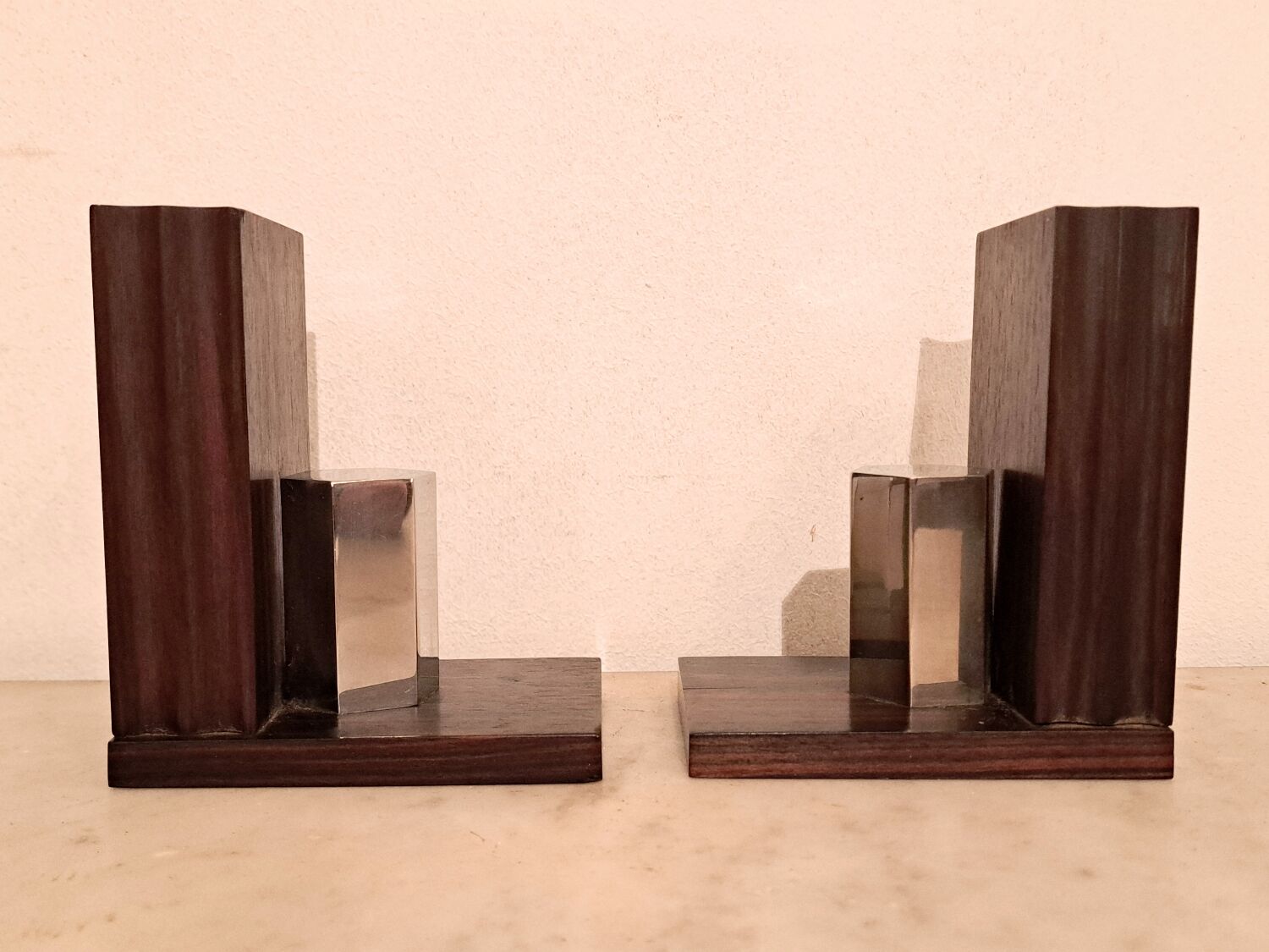 Art Deco pair of bookends in Macassar ebony.
