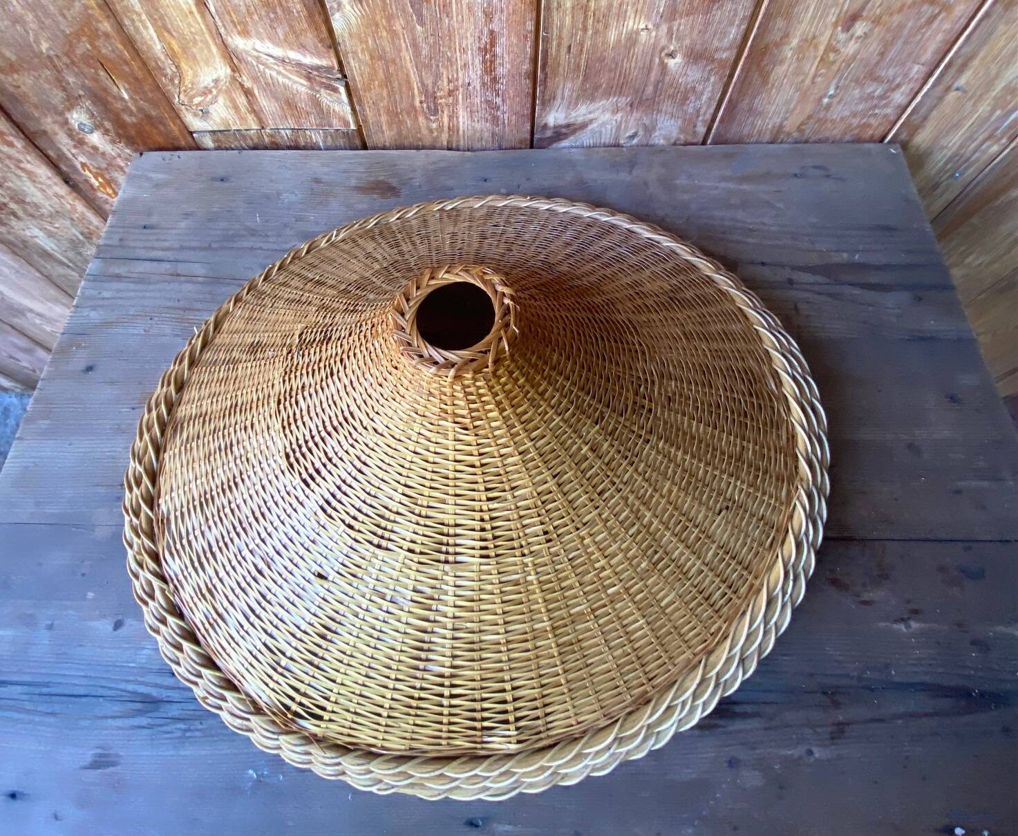 Large vintage oval rattan pendant light