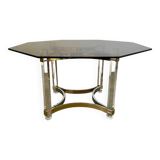 Ancienne table à manger design italien d'Alessandro Albrizzi années 70 lucite et laiton